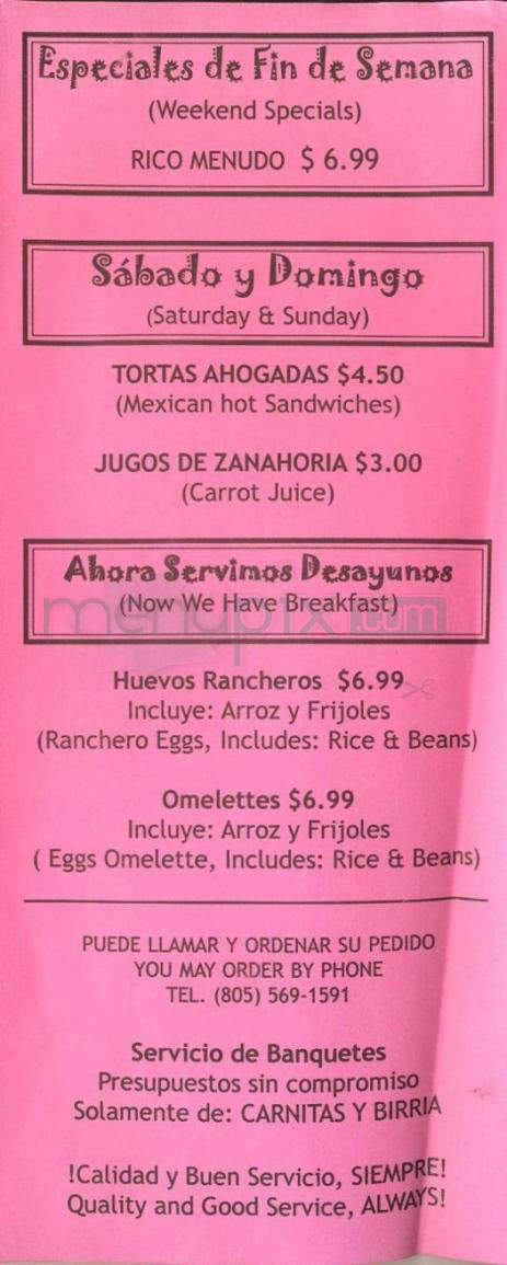 Mayo's Carniceria & Tacos - Santa Barbara, CA menu_pic