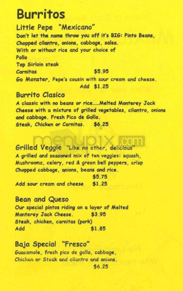 Mex-Fresh Taqueria - Santa Barbara, CA menu_pic