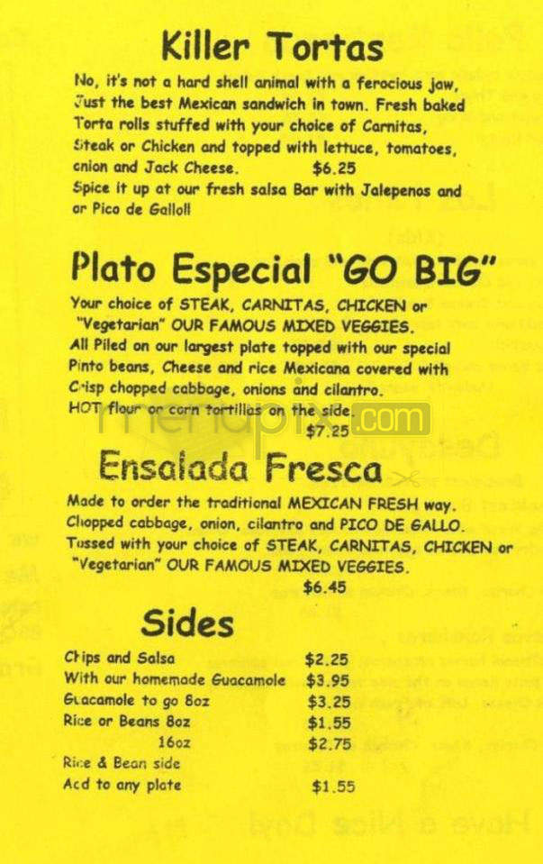 Mex-Fresh Taqueria - Santa Barbara, CA menu_pic