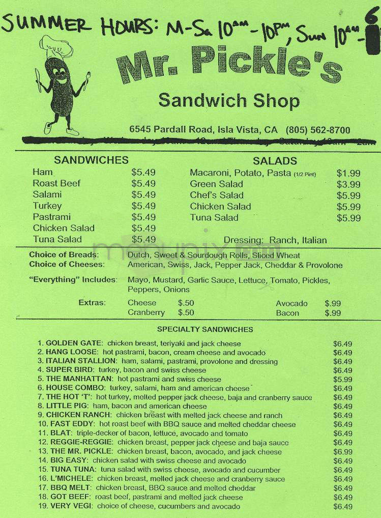 Mr. Pickle's Sandwich Shop - Fresno, CA menu_pic