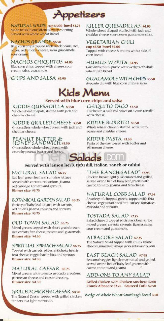 Natural Cafe & Juice Bar - Santa Barbara, CA menu_pic