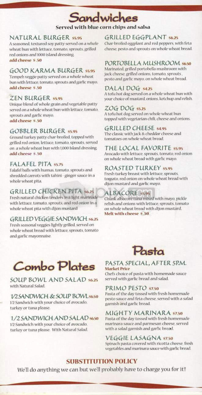 Natural Cafe & Juice Bar - Santa Barbara, CA menu_pic