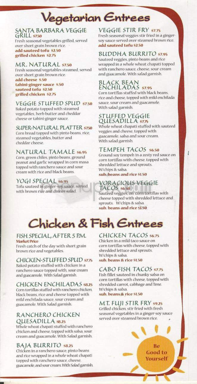 Natural Cafe & Juice Bar - Santa Barbara, CA menu_pic