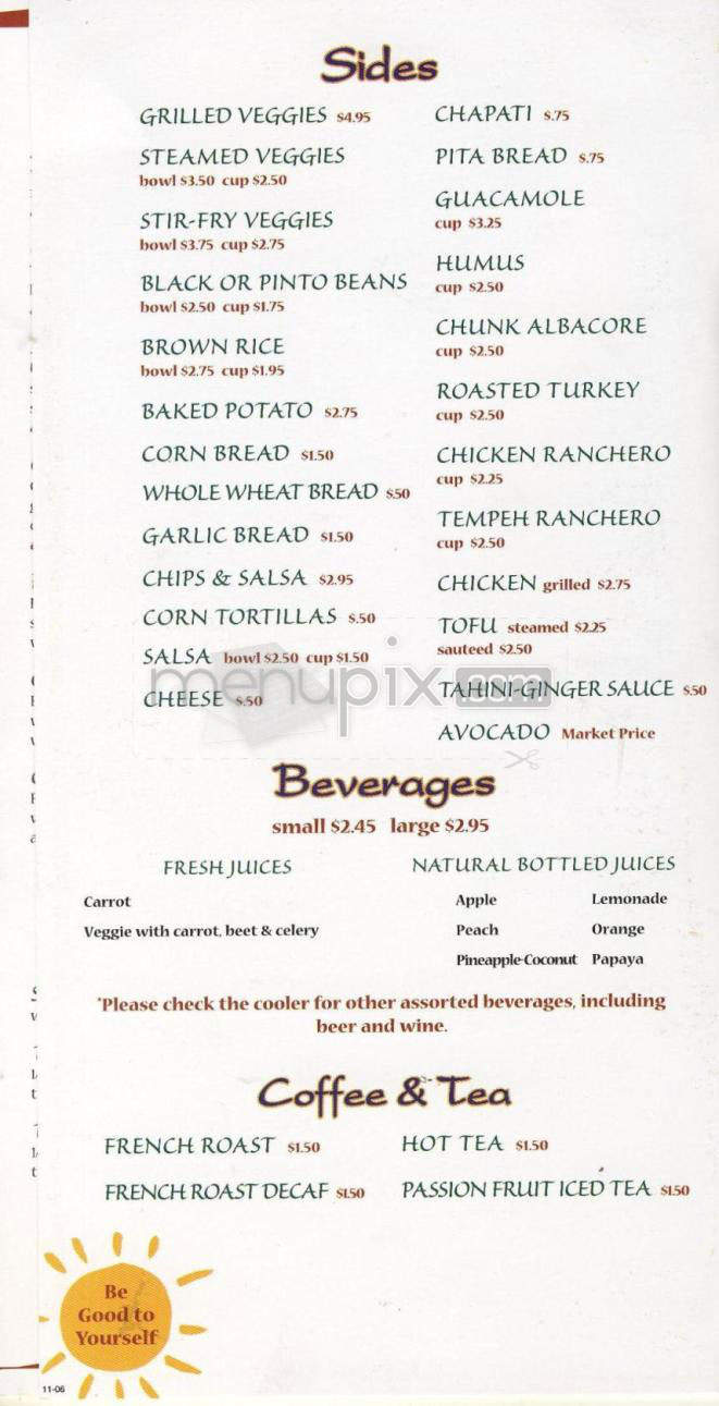 Natural Cafe & Juice Bar - Santa Barbara, CA menu_pic