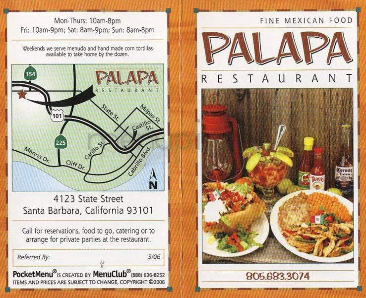 Palapa Restaurant - Santa Barbara, CA menu_pic
