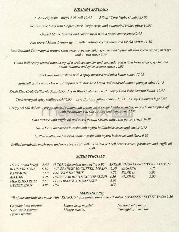 Piranha - Santa Barbara, CA menu_pic