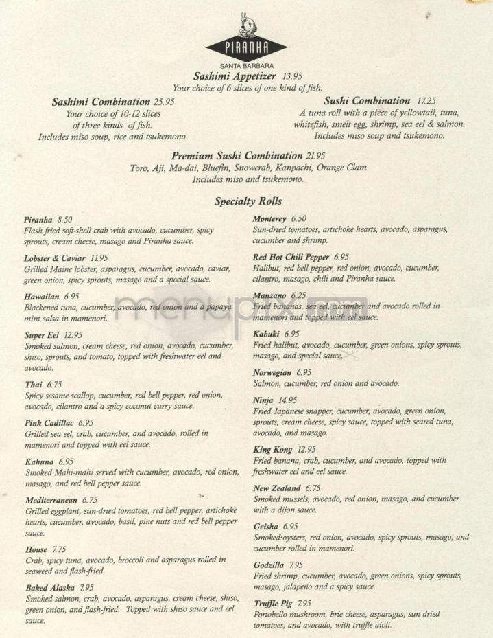 Piranha - Santa Barbara, CA menu_pic