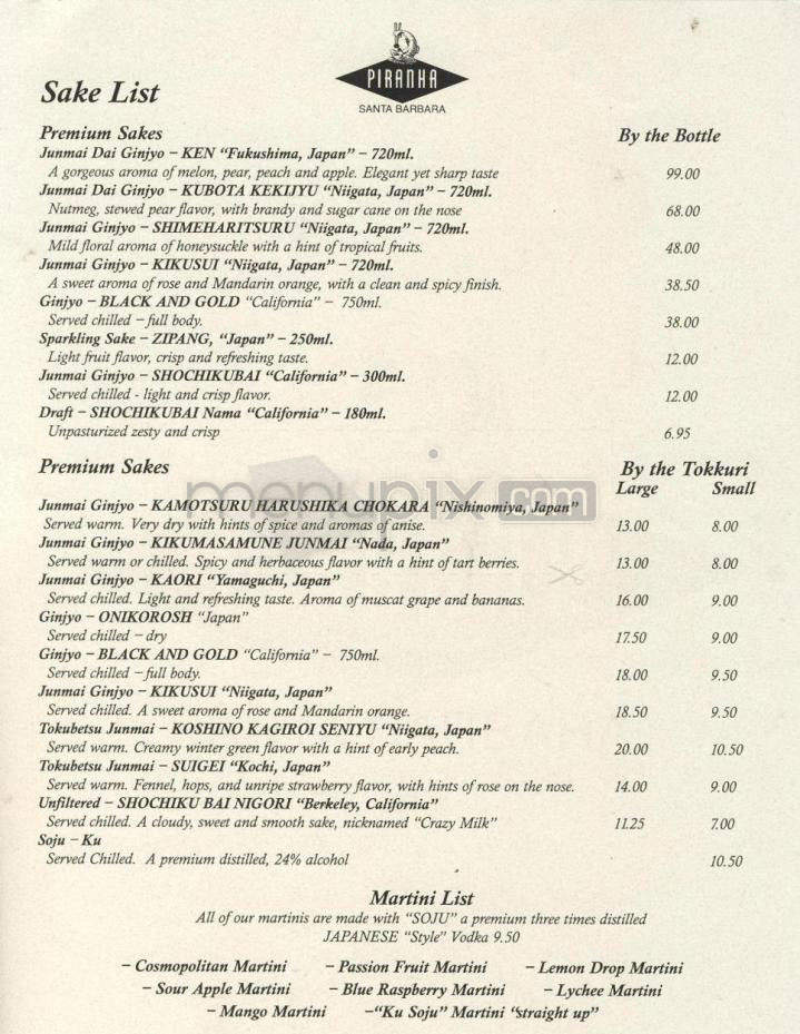 Piranha - Santa Barbara, CA menu_pic