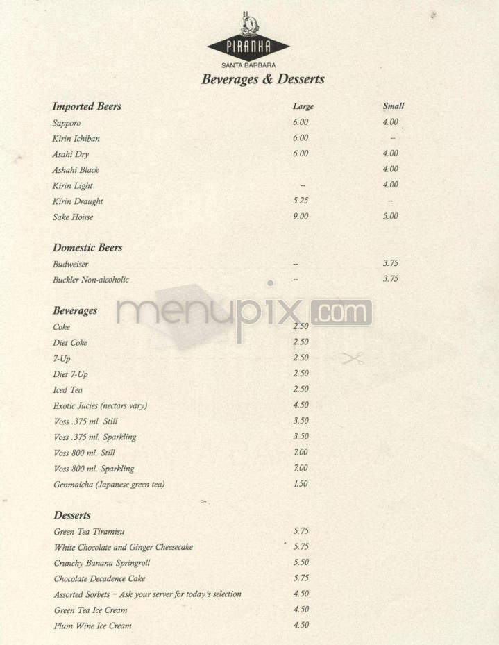 Piranha - Santa Barbara, CA menu_pic