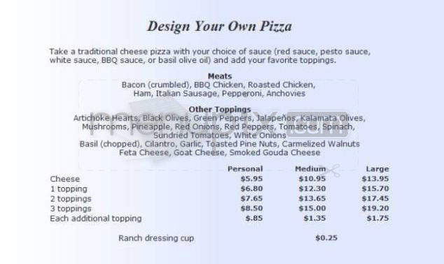 Pizza Mizza - Carpinteria, CA menu_pic