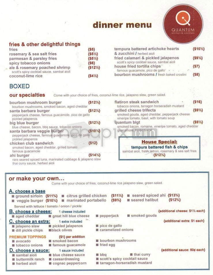 Quantum - Santa Barbara, CA menu_pic