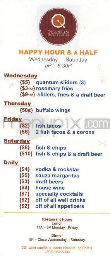 Quantum - Santa Barbara, CA menu_pic