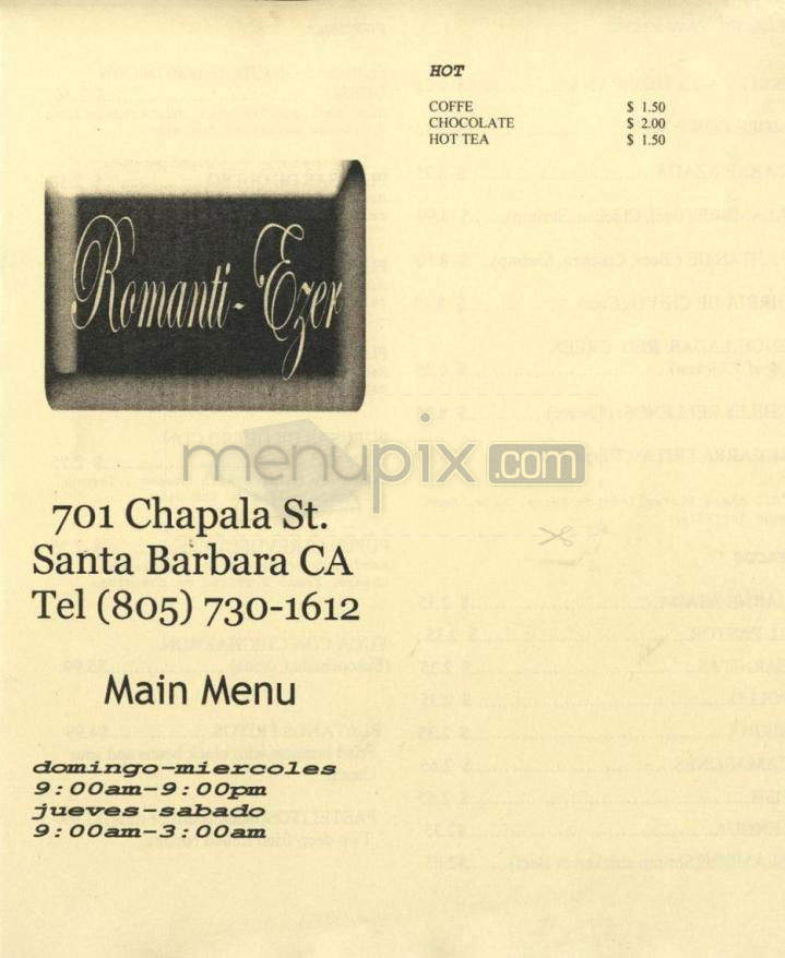 Romanti Ezer - Santa Barbara, CA menu_pic