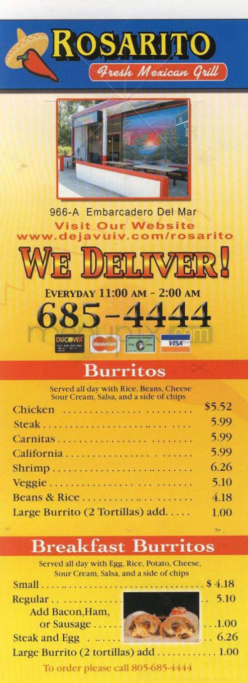 Rosarito Fresh Mexican Grill - Isla Vista, CA menu_pic