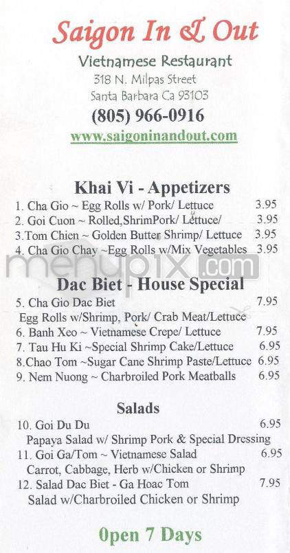 Saigon In & Out Vietnamese - Santa Barbara, CA menu_pic
