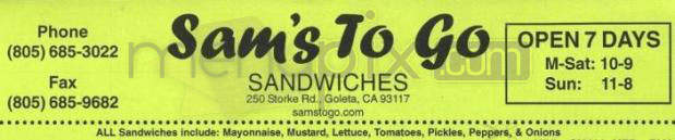 Sam's To Go - Goleta, CA menu_pic