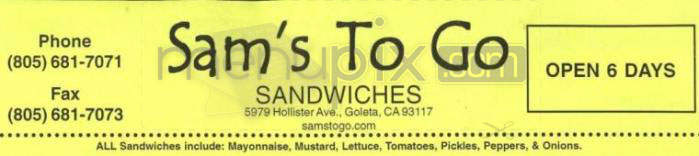 Sam's To Go - Goleta, CA menu_pic