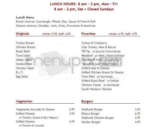 Shalhoob's Restaurant - Santa Barbara, CA menu_pic
