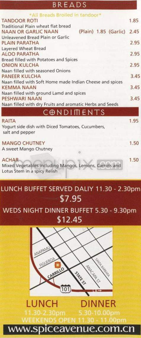 Spice Avenue - Santa Barbara, CA menu_pic
