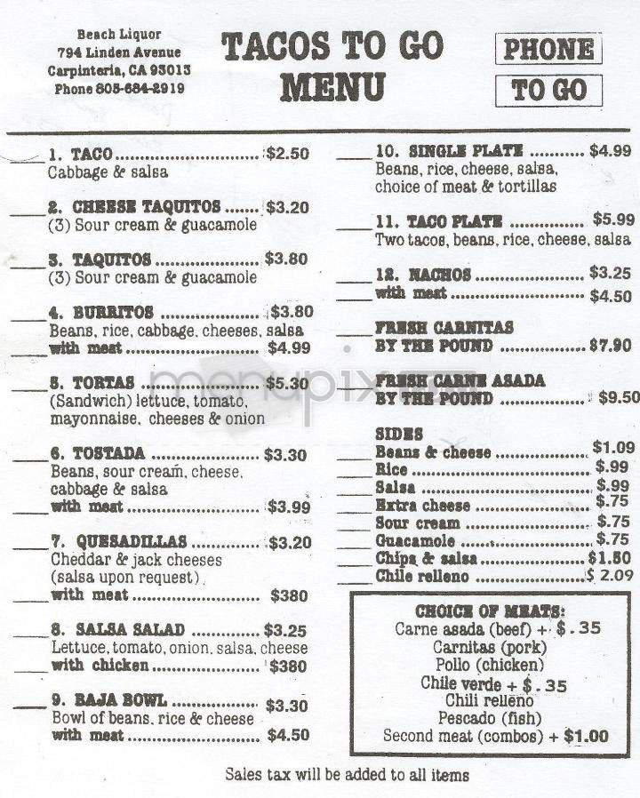 Tacos to Go - Carpinteria, CA menu_pic