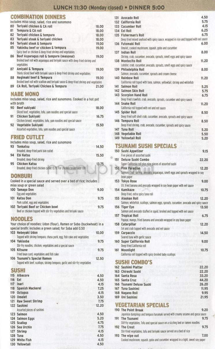 Tsunami - Montecito, CA menu_pic