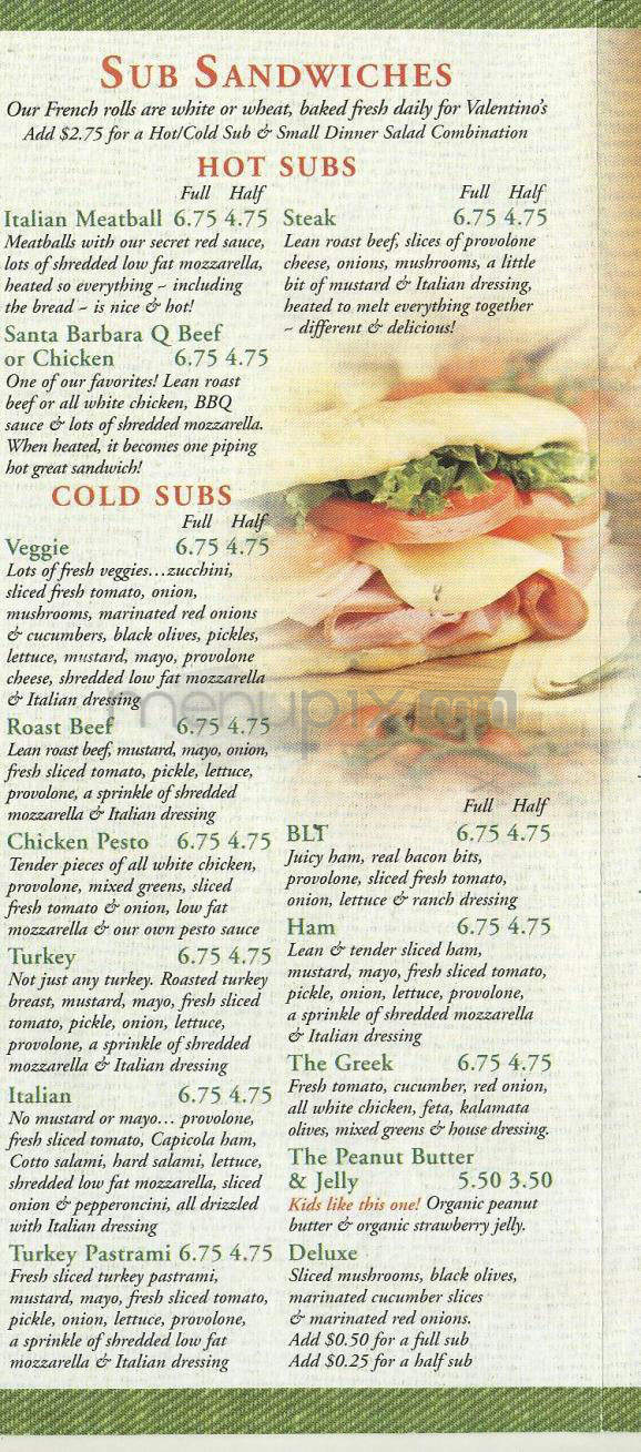 Valentino's Take N Bake Pizza - Santa Barbara, CA menu_pic