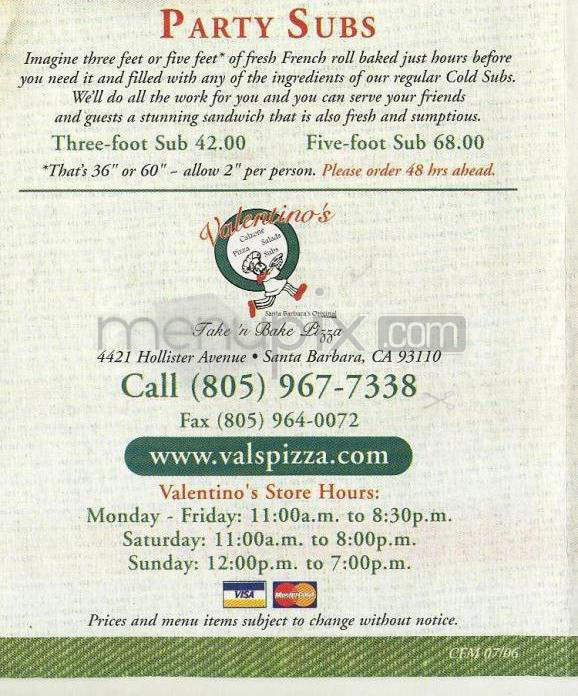 Valentino's Take N Bake Pizza - Santa Barbara, CA menu_pic