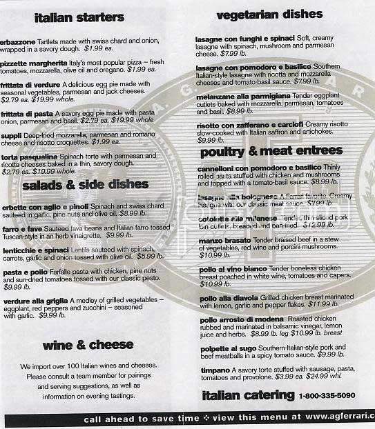 A G Ferrari Foods - San Francisco, CA menu_pic