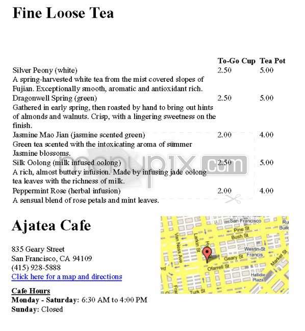 Ajatea Cafe - San Francisco, CA menu_pic