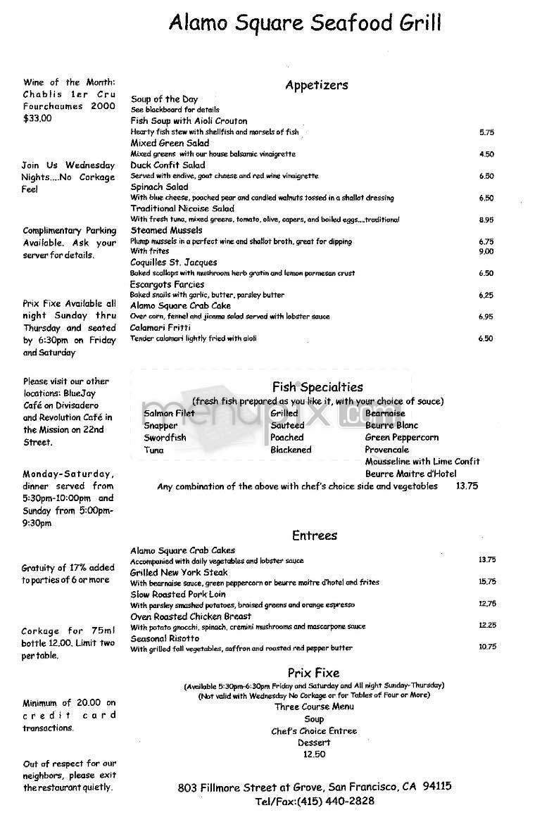 Alamo Square Seafood Grill - San Francisco, CA menu_pic