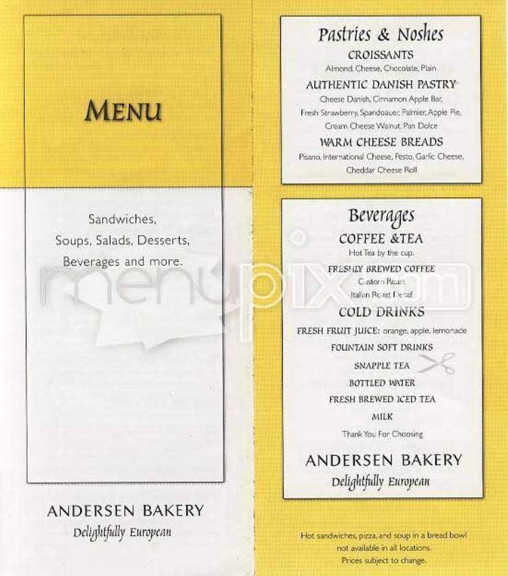 Andersen Bakery - Burlingame, CA menu_pic