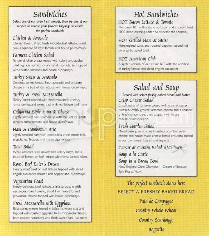 Andersen Bakery - Burlingame, CA menu_pic