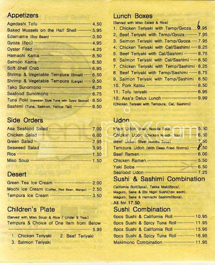Asa Sushi - San Francisco, CA menu_pic