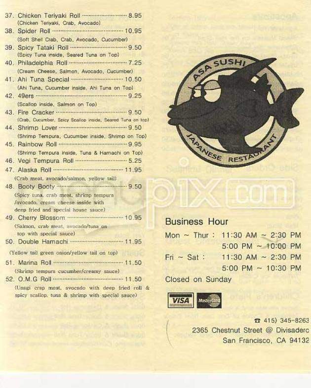 Asa Sushi - San Francisco, CA menu_pic