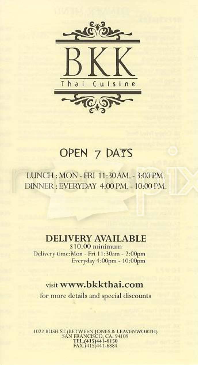 BKK Thai Cuisine - San Francisco, CA menu_pic