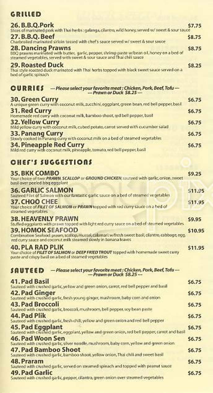 BKK Thai Cuisine - San Francisco, CA menu_pic