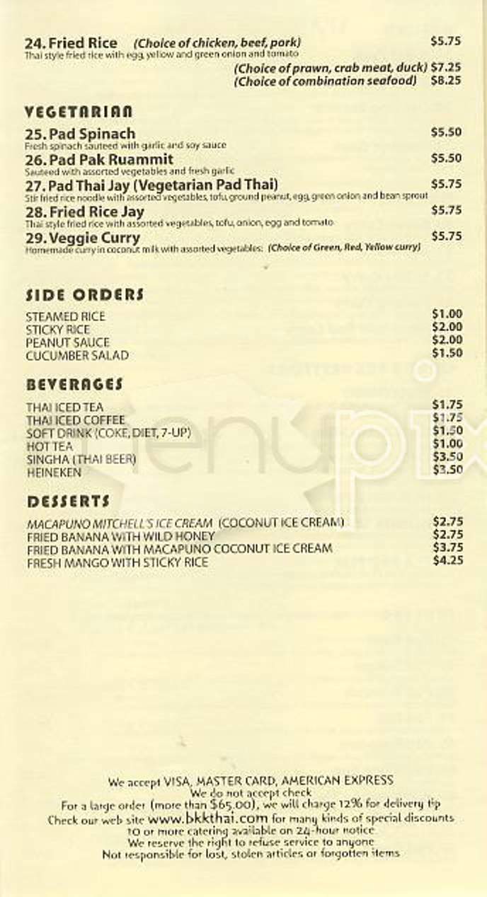 BKK Thai Cuisine - San Francisco, CA menu_pic