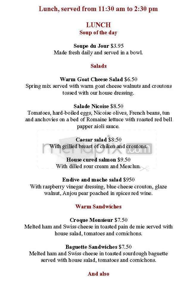 Baker Street Bistro - San Francisco, CA menu_pic