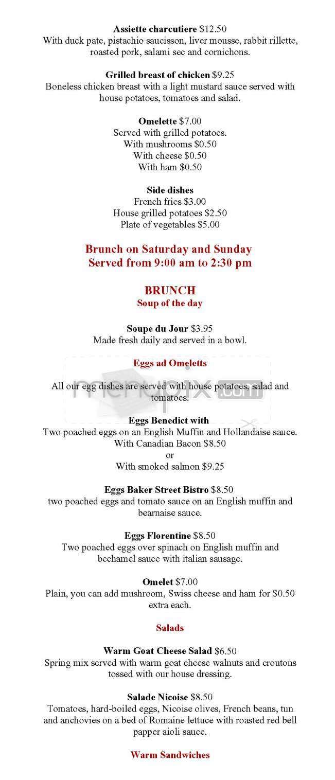 Baker Street Bistro - San Francisco, CA menu_pic