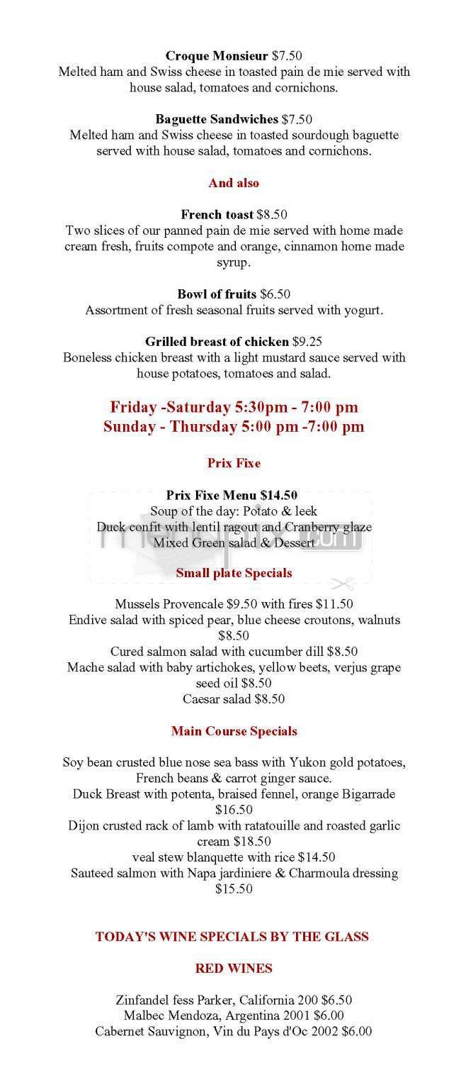 Baker Street Bistro - San Francisco, CA menu_pic
