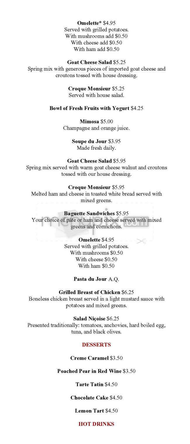 Baker Street Bistro - San Francisco, CA menu_pic