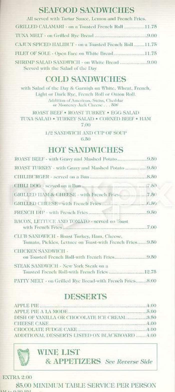 Harrington's Bar & Grill - San Francisco, CA menu_pic
