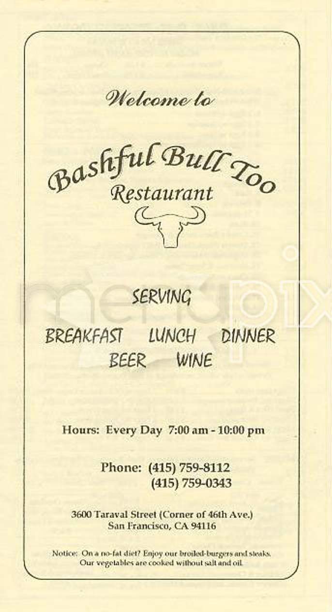 Bashful Bull Too - San Francisco, CA menu_pic