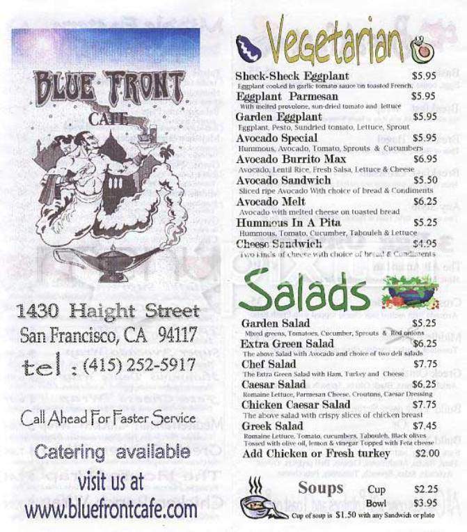 Blue Front Cafe - San Francisco, CA menu_pic