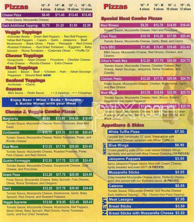 Blue Moon Pizza - San Francisco, CA menu_pic