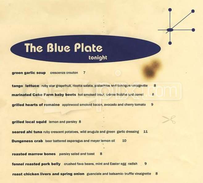 Blue Plate - San Francisco, CA menu_pic