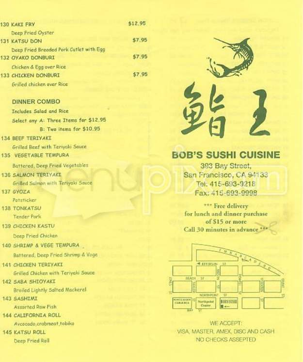 Bob's Sushi Cuisine - San Francisco, CA menu_pic