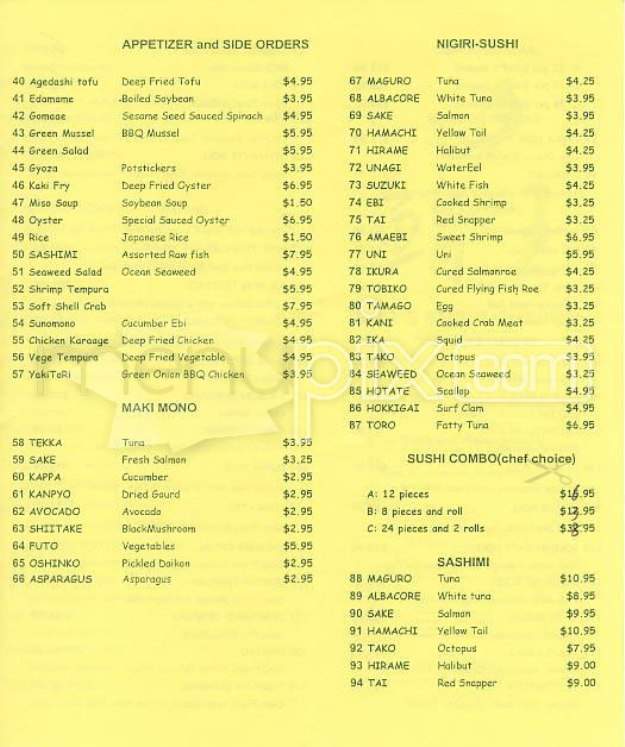 Bob's Sushi Cuisine - San Francisco, CA menu_pic