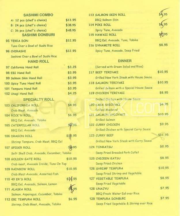 Bob's Sushi Cuisine - San Francisco, CA menu_pic