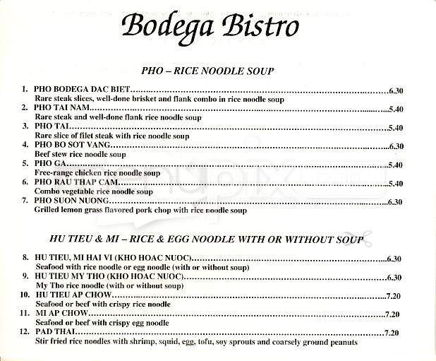 Bodega Bistro - San Francisco, CA menu_pic